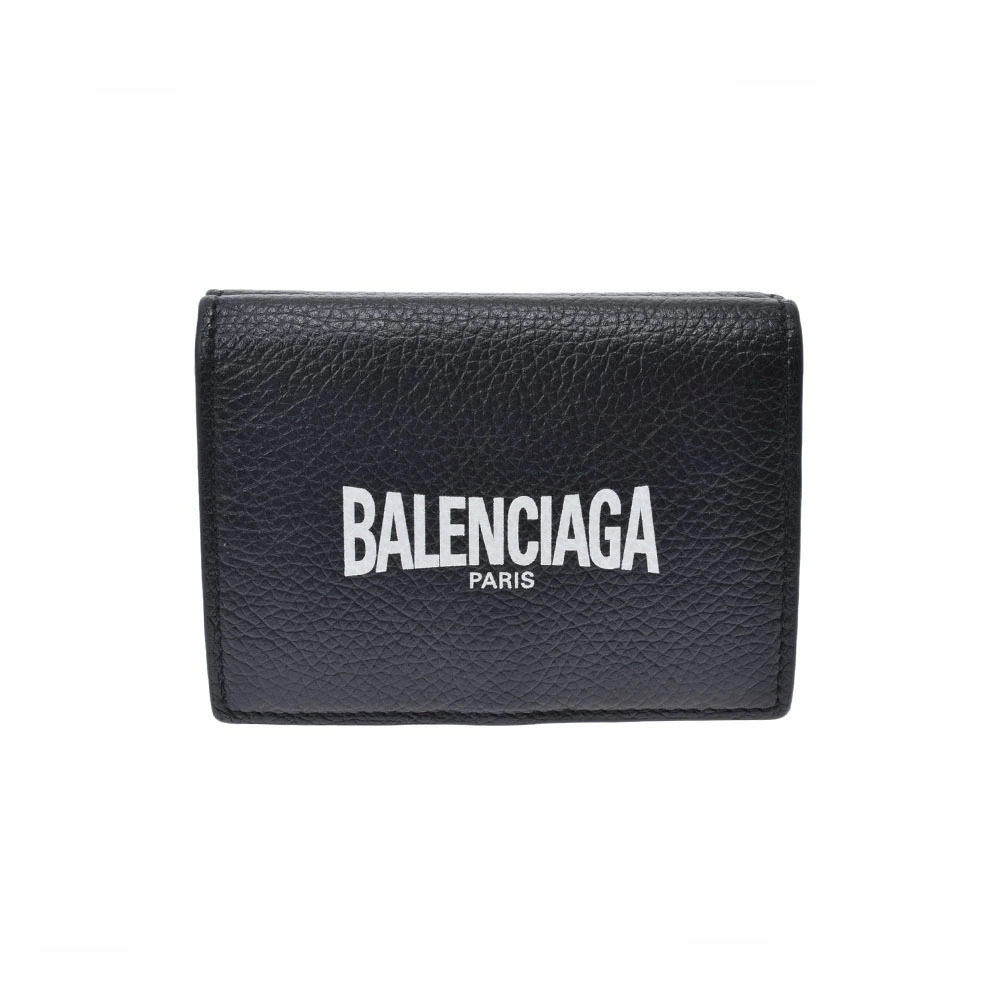 BALENCIAGA Cash Wallet Black Leather Tri fold